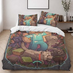 Minecraft Steve and the characters around the game Duvet Cover - Minecraft Bedding Set 2