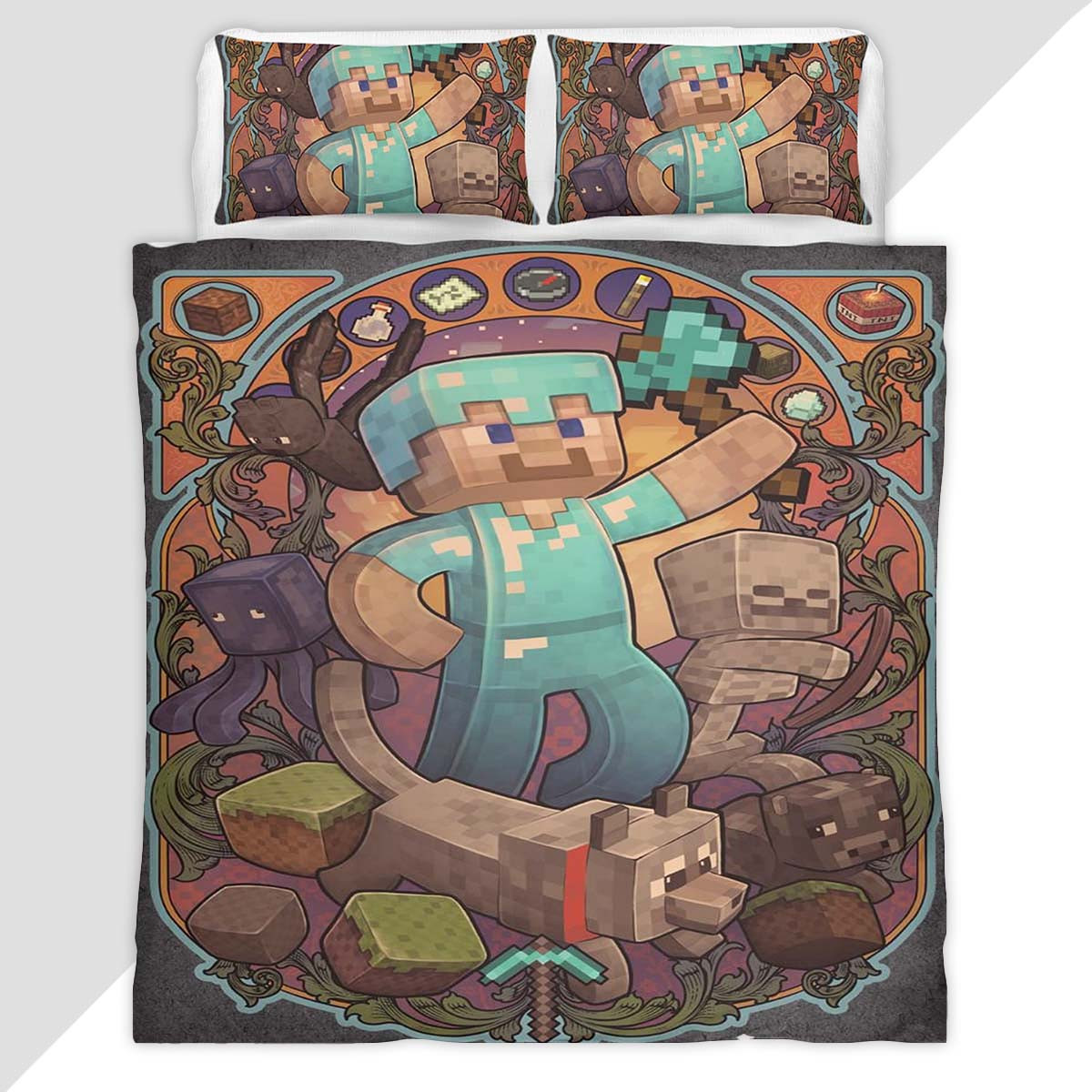 Minecraft Steve and the characters around the game Duvet Cover - Minecraft Bedding Set