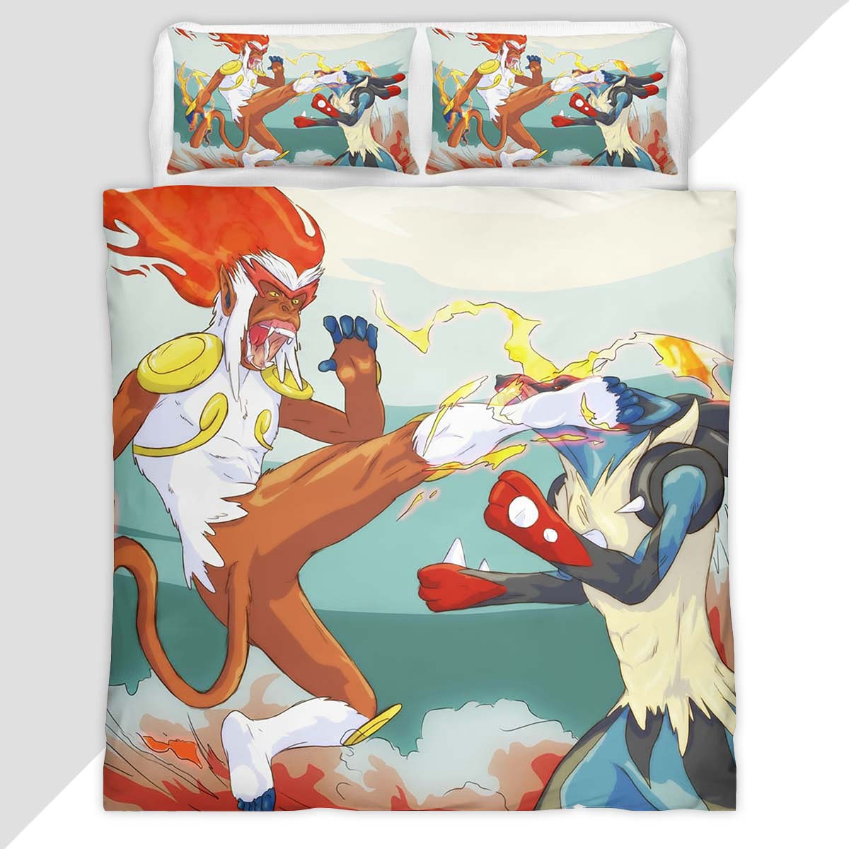 Infernape vs Mega Lucario Duvet Cover - Pokemon Bedding Set