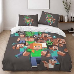 Minecraft All Characters Steve Creeper Pig Zombie Villagers Duvet Cover - Minecraft Bedding Set 2