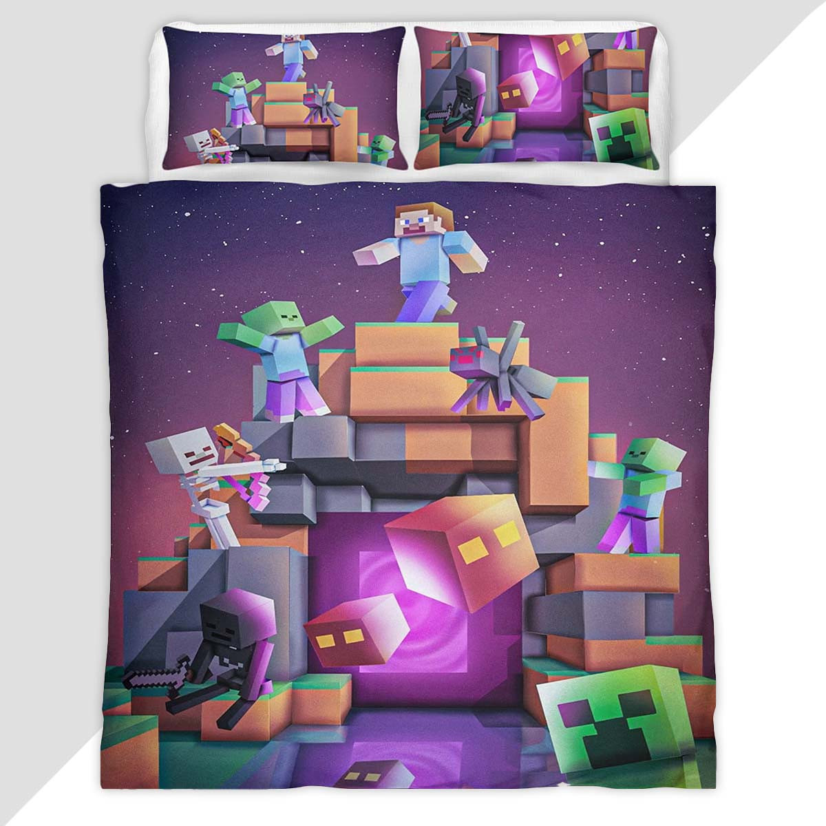 Minecraft Nether Biome Steve Fight Villains Duvet Cover - Minecraft Bedding Set