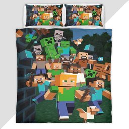 Minecraft All Characters Villains and Good Characters Duvet Cover - Minecraft Bedding Set