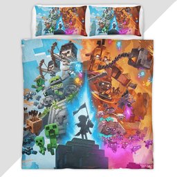 Minecraft Legends Creeper Golem Savanna vs Piglins in Nether Duvet Cover - Minecraft Bedding Set