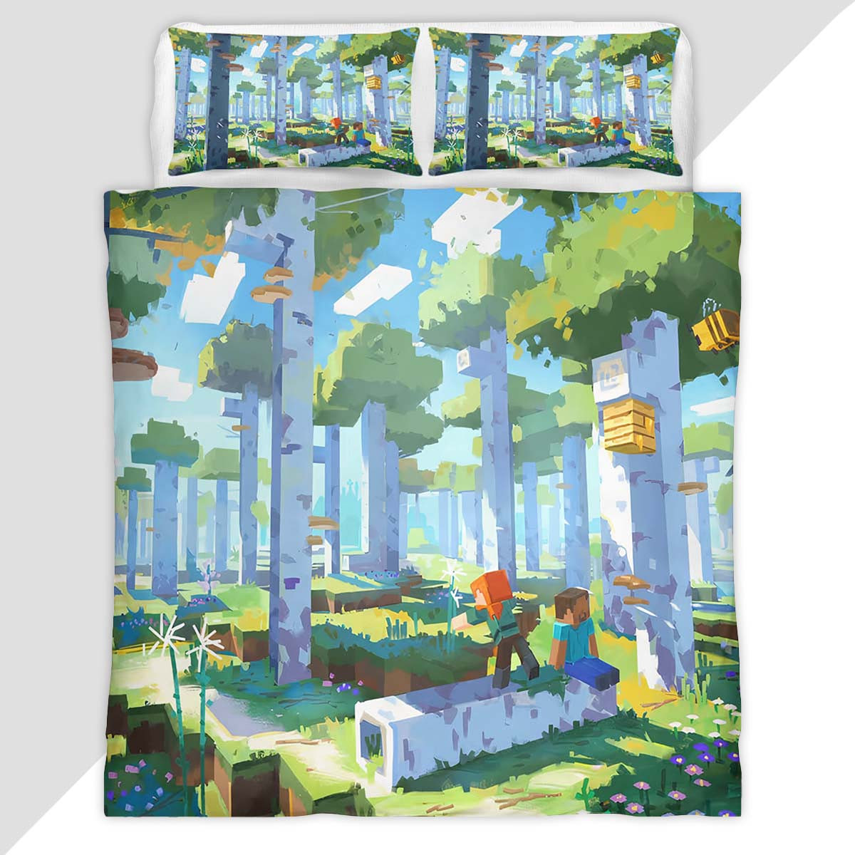 Minecraft Forest Biome Steve and Alex Duvet Cover - Minecraft Bedding Set