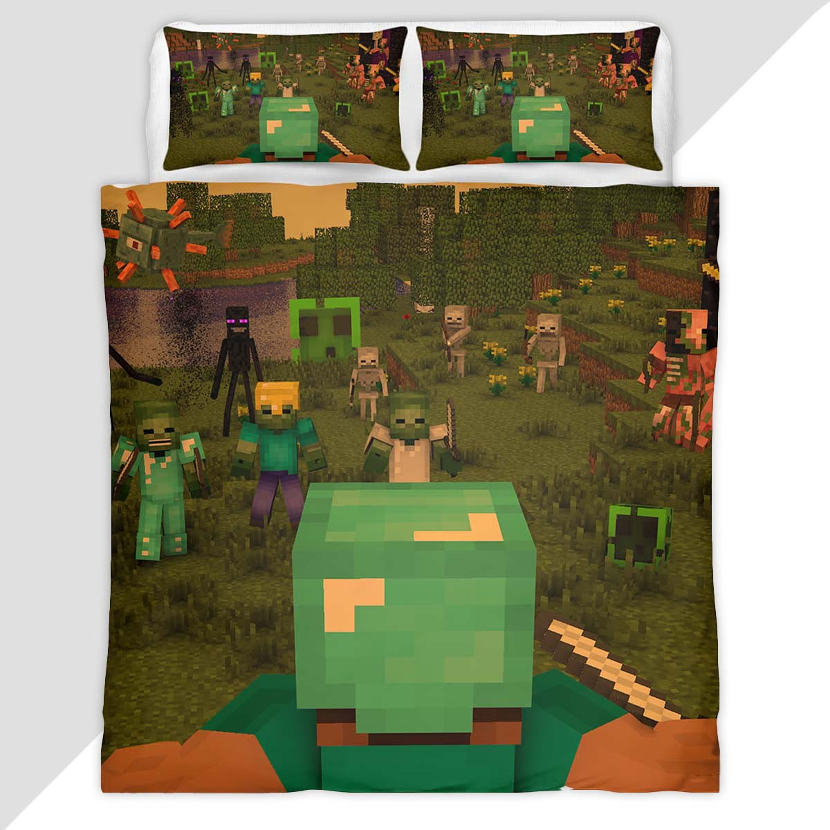 Minecraft Steve fights The Enemy Forces Duvet Cover - Minecraft Bedding Set