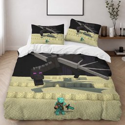 Minecraft Steve and Ender Dragon in The End Duvet Cover - Minecraft Bedding Set 2