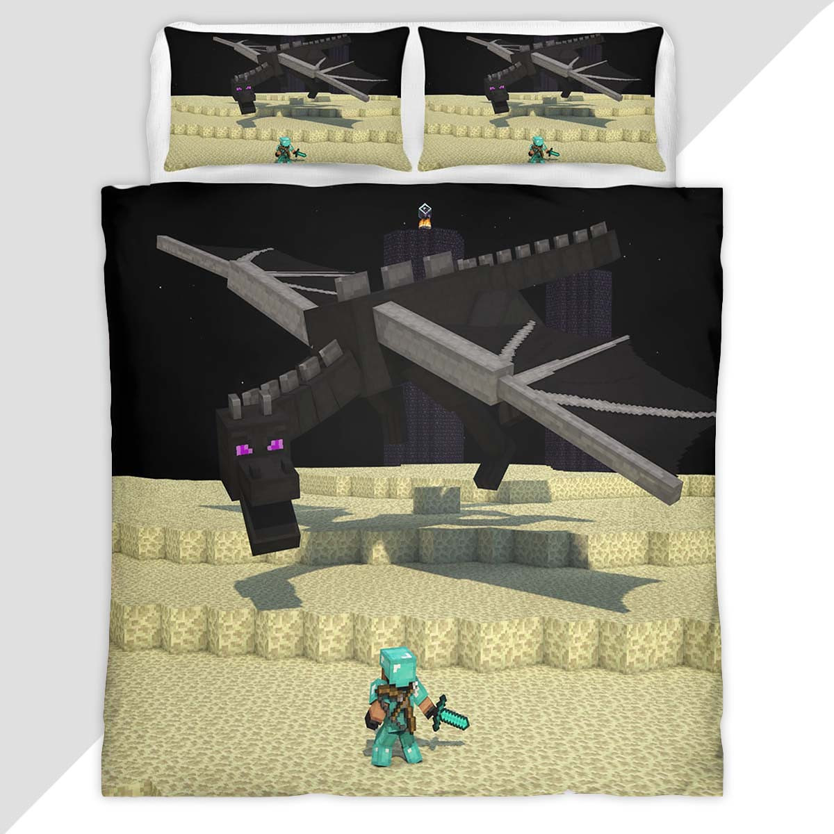 Minecraft Steve and Ender Dragon in The End Duvet Cover - Minecraft Bedding Set