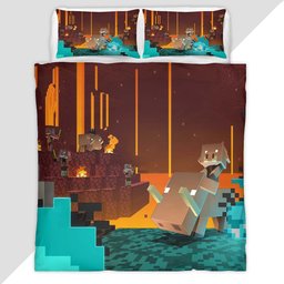 Minecraft Character in Nether Biome Pigmen Duvet Cover - Minecraft Bedding Set
