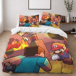 Minecraft Steve vs Mario Showdown Duvet Cover - Minecraft Bedding Set 2