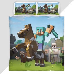Minecraft Steve riding horsebrine with a sword Duvet Cover - Minecraft Bedding Set