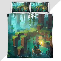 Minecraft forest river scene Duvet Cover - Minecraft Bedding Set