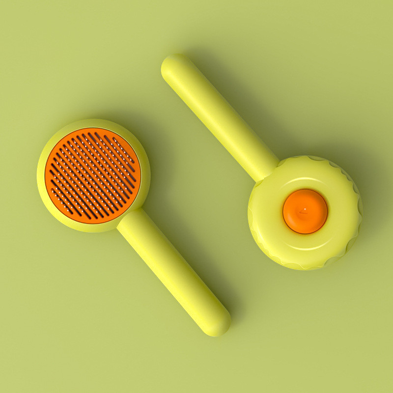 White style 1 push-clean pet grooming brush shown from the front and back