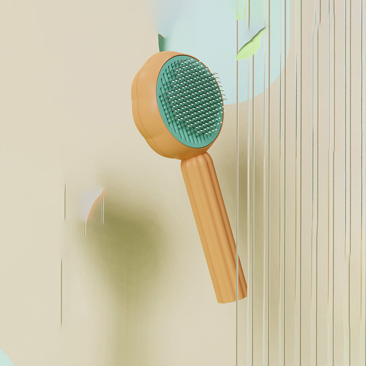 Green style 1 push-clean grooming brush shown from the front and back