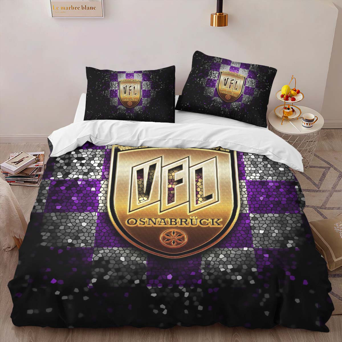 VfL Osnabrück violet white checkered Bettwäsche - OSN Kinderbettwäsche