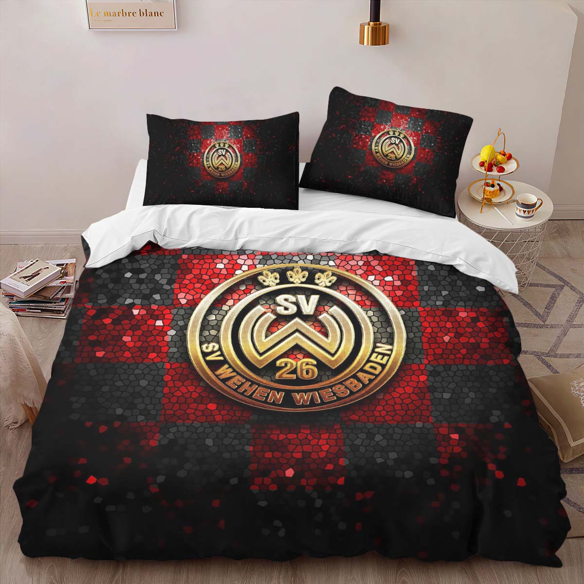 SV Wehen Wiesbaden red black diamond background Bettwäsche - SVW Kinderbettwäsche