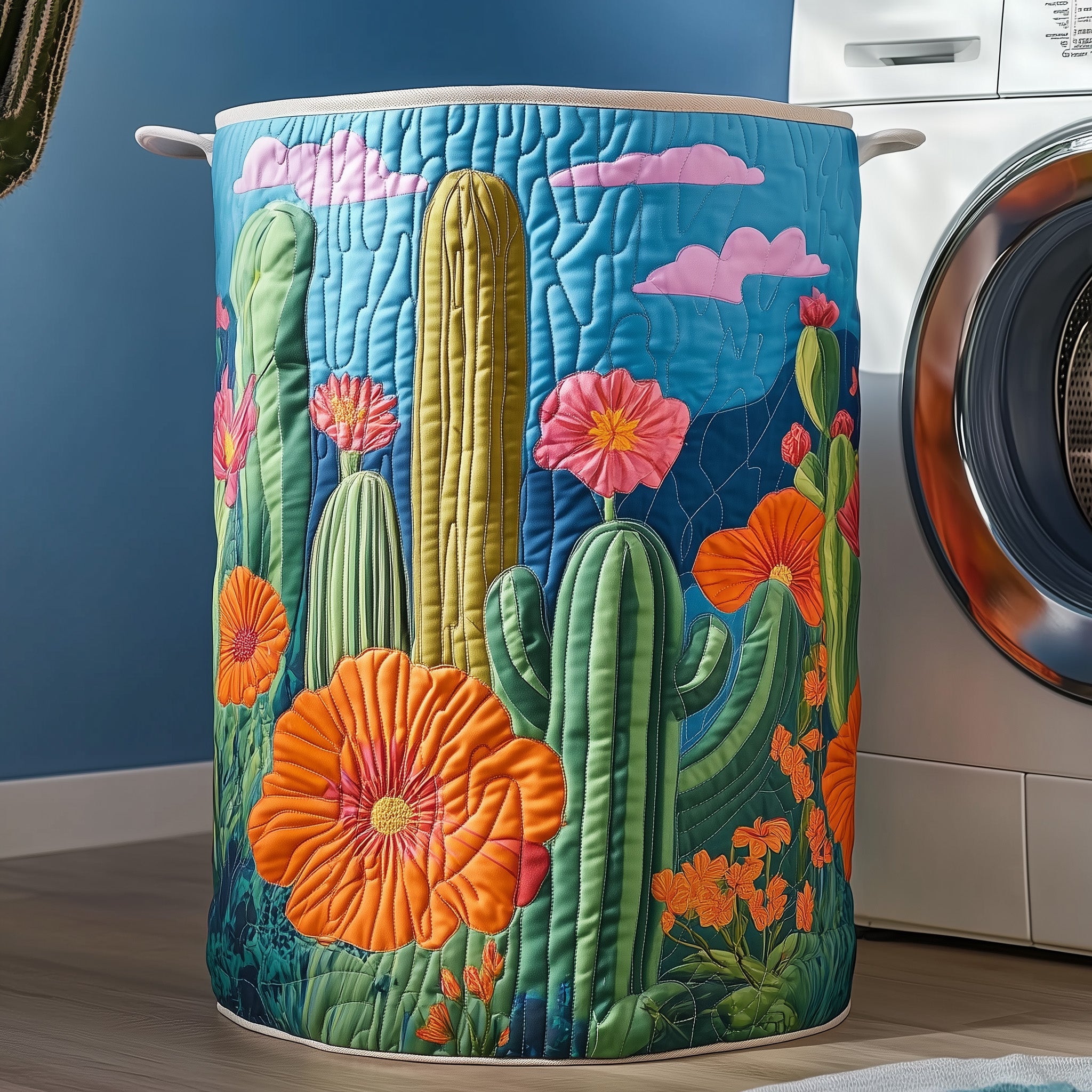 Floral Cactus Quilted Laundry Basket Merch For Family Time