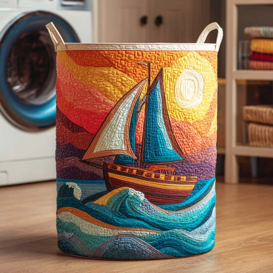 Wave Shore Quilted Laundry Basket Merch For Mom