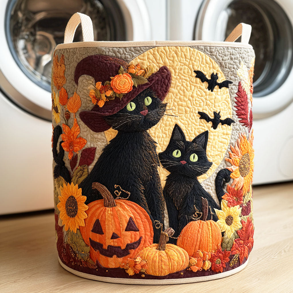 Midnight Cat Quilted Laundry Basket Thanksgiving Merch Gift