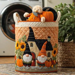 Gnome In Leaves Quilted Laundry Basket Merch For Her