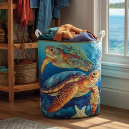 Turtle Quilted Laundry Basket Perfect Gift For College Dorm
