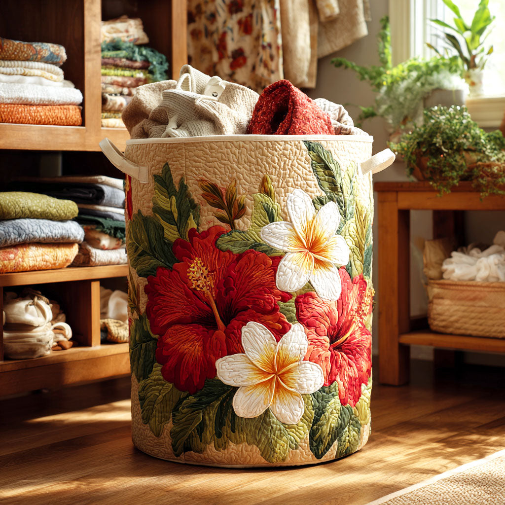 Golden Hibiscus Quilted Laundry Basket Merch For Couples