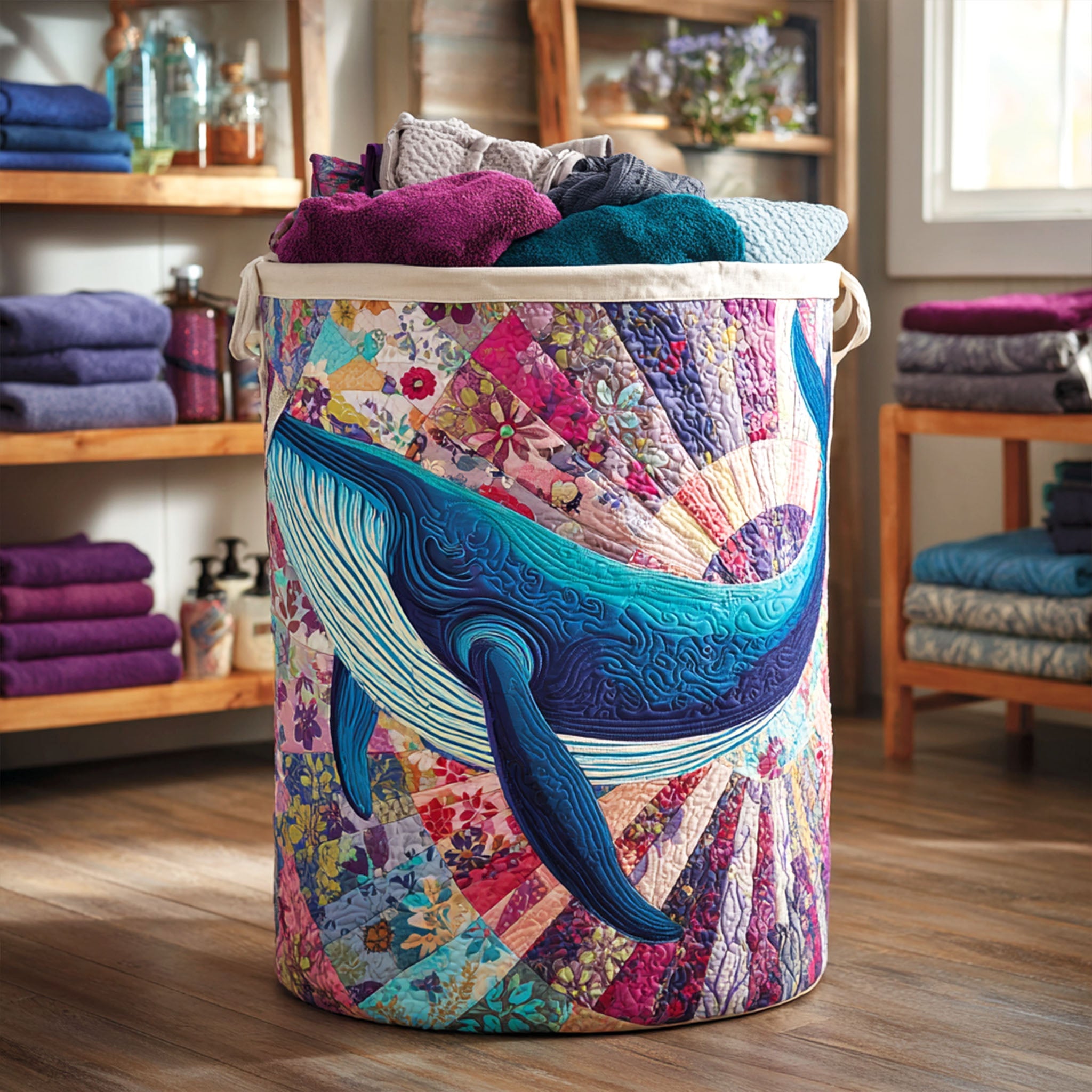Radiant Whale Quilted Laundry Basket Great Stocking Stuffer