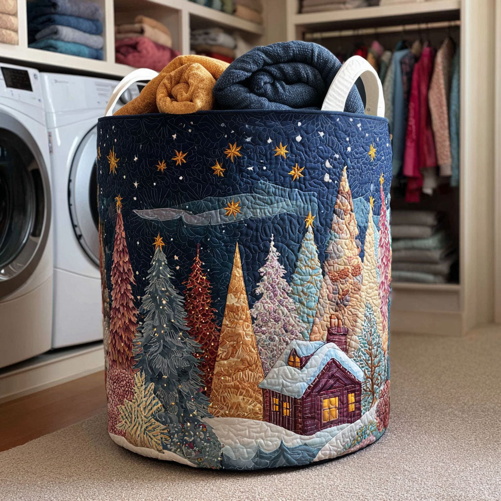 Winter Night Cottage Quilted Laundry Basket Great Idea For New Home