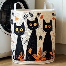 Whimsical Cat Quilted Laundry Basket Merch For Family