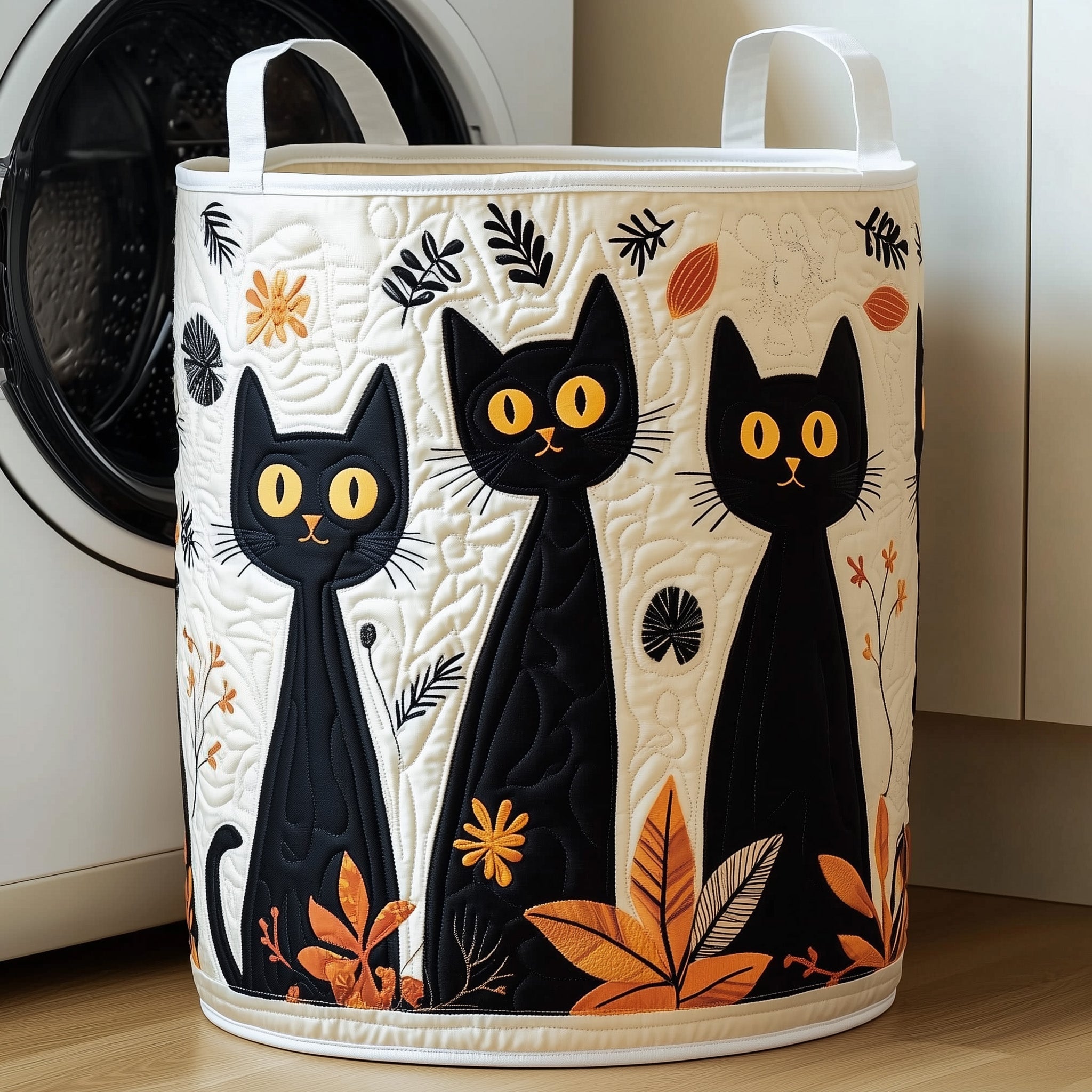 Whimsical Cat Quilted Laundry Basket Merch For Family