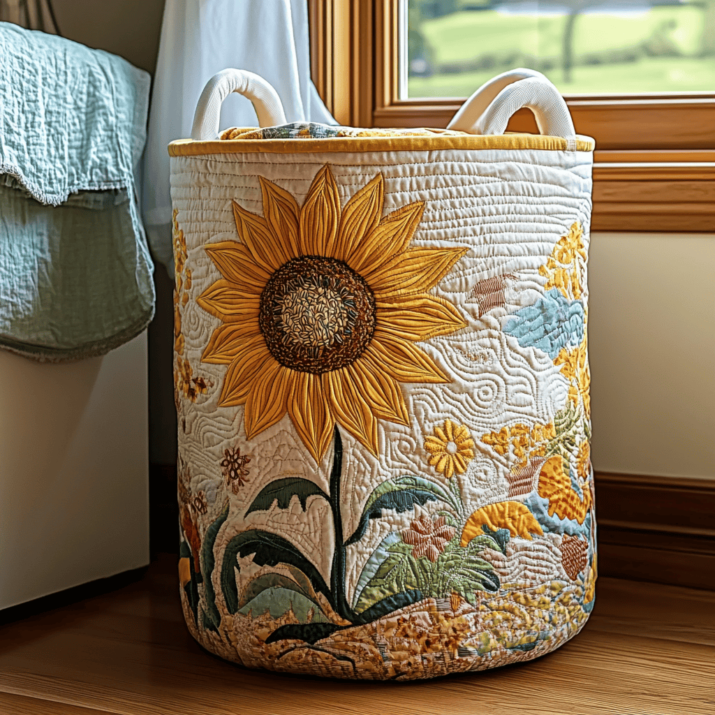 Sunflower Glow Quilted Laundry Basket Mother�s Day Merch Gift