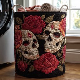 Skull Bloom Quilted Laundry Basket Merch For Couples