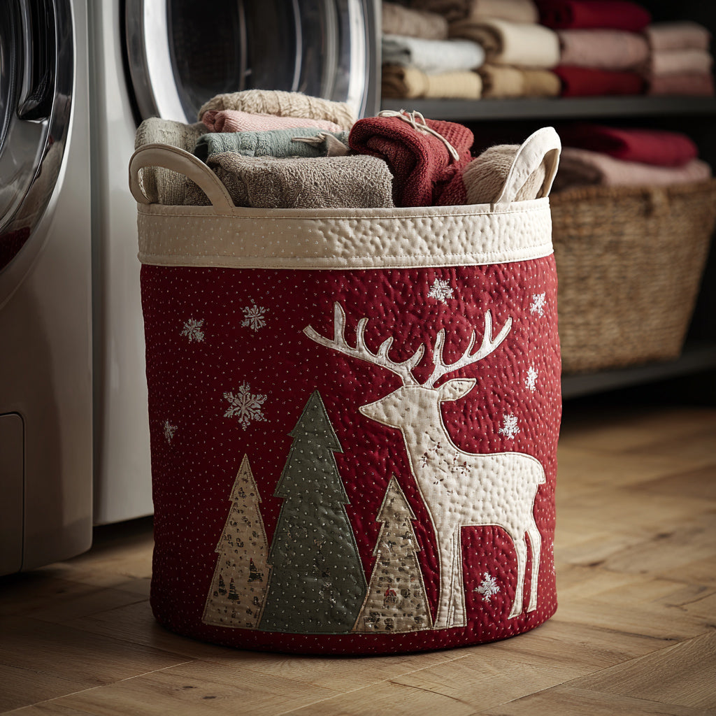 Reindeer Rhapsody Quilted Laundry Basket Must-Have Home Essential