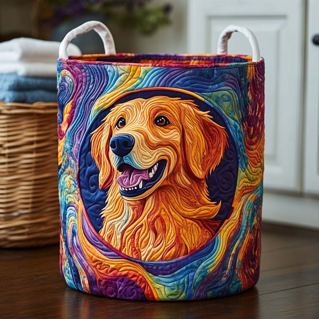 Golden Glow Quilted Laundry Basket Holiday Gift For Laundry Lovers