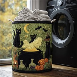 Witch Cat Quilted Laundry Basket Ideal Gift For Mom