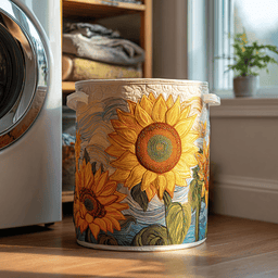 Golden Sunflower Quilted Laundry Basket Thoughtful Housewarming Gift