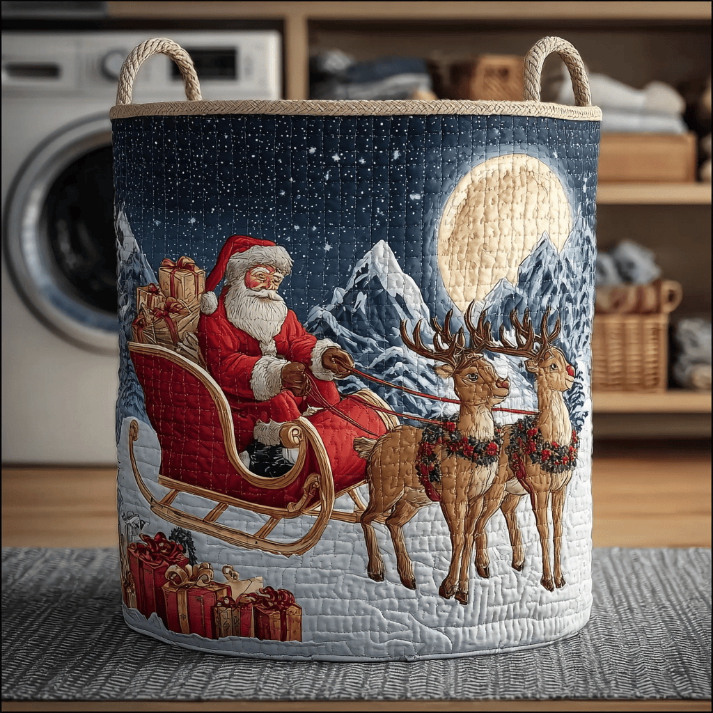 Flying Santa Claus Quilted Laundry Basket Perfect Gift For Apartment Living