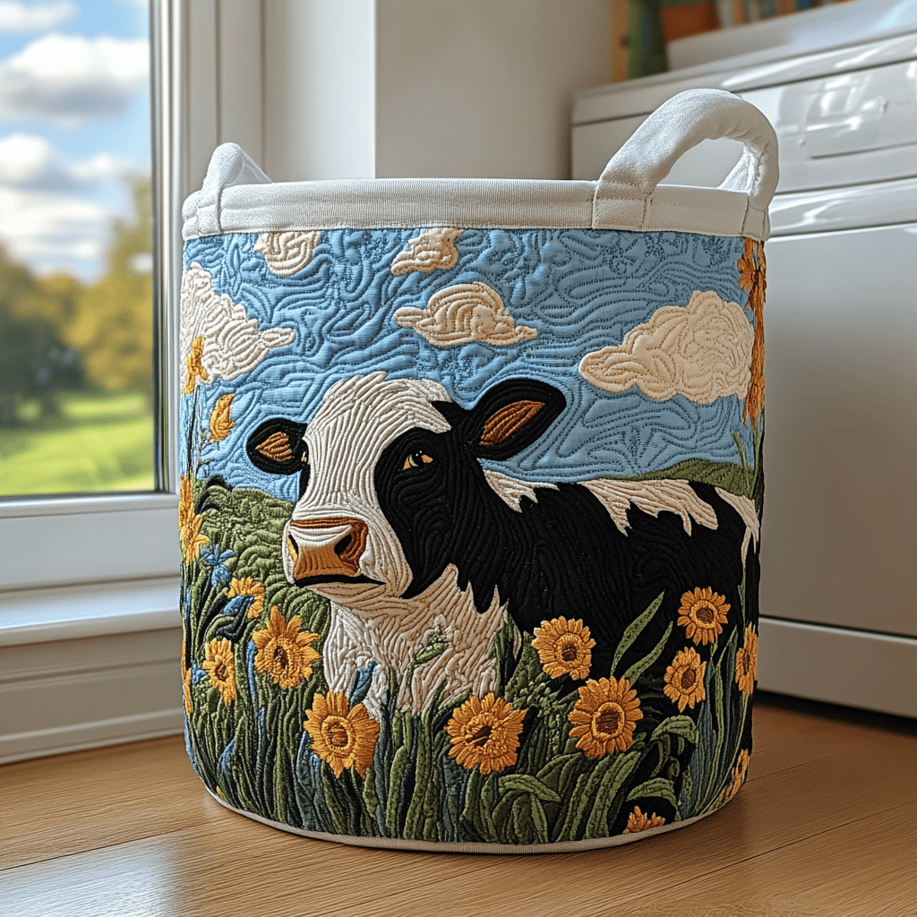 Golden Cow Quilted Laundry Basket Merch For Family