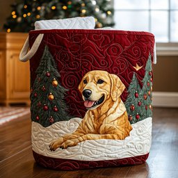 Golden Christmas Glow Quilted Laundry Basket Winter Merch Essentials