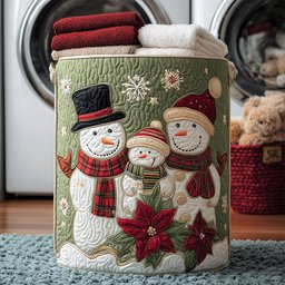 Snowman Family Quilted Laundry Basket Holiday Favorite Gift