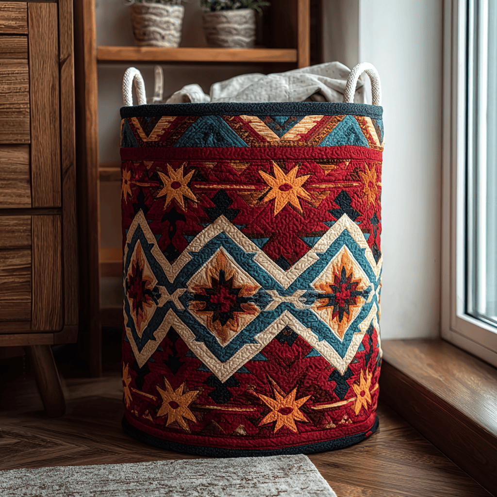 Sunset Spirit Quilted Laundry Basket Merch For Her