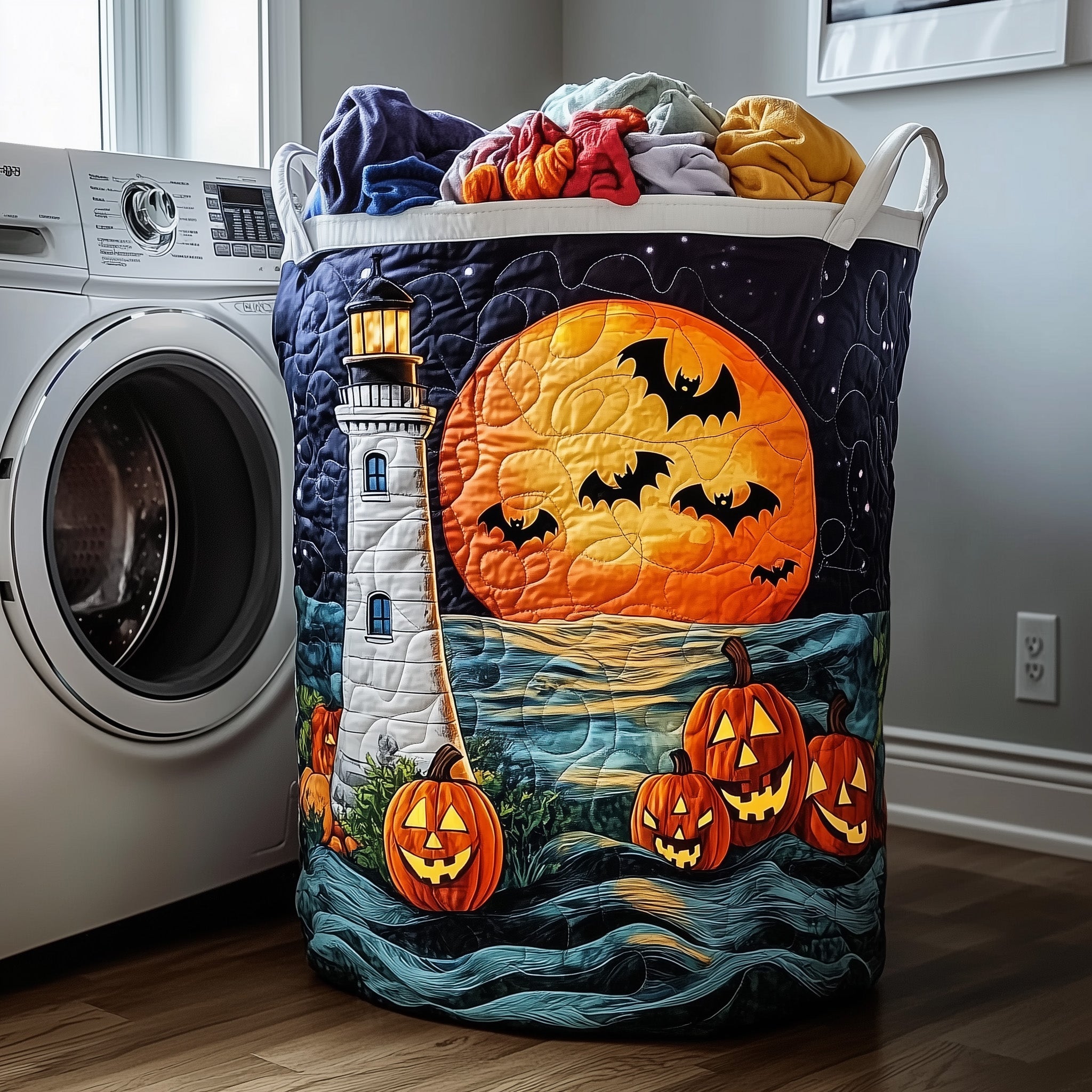 Haunted Lighthouse Quilted Laundry Basket Ideal Present For Newlyweds
