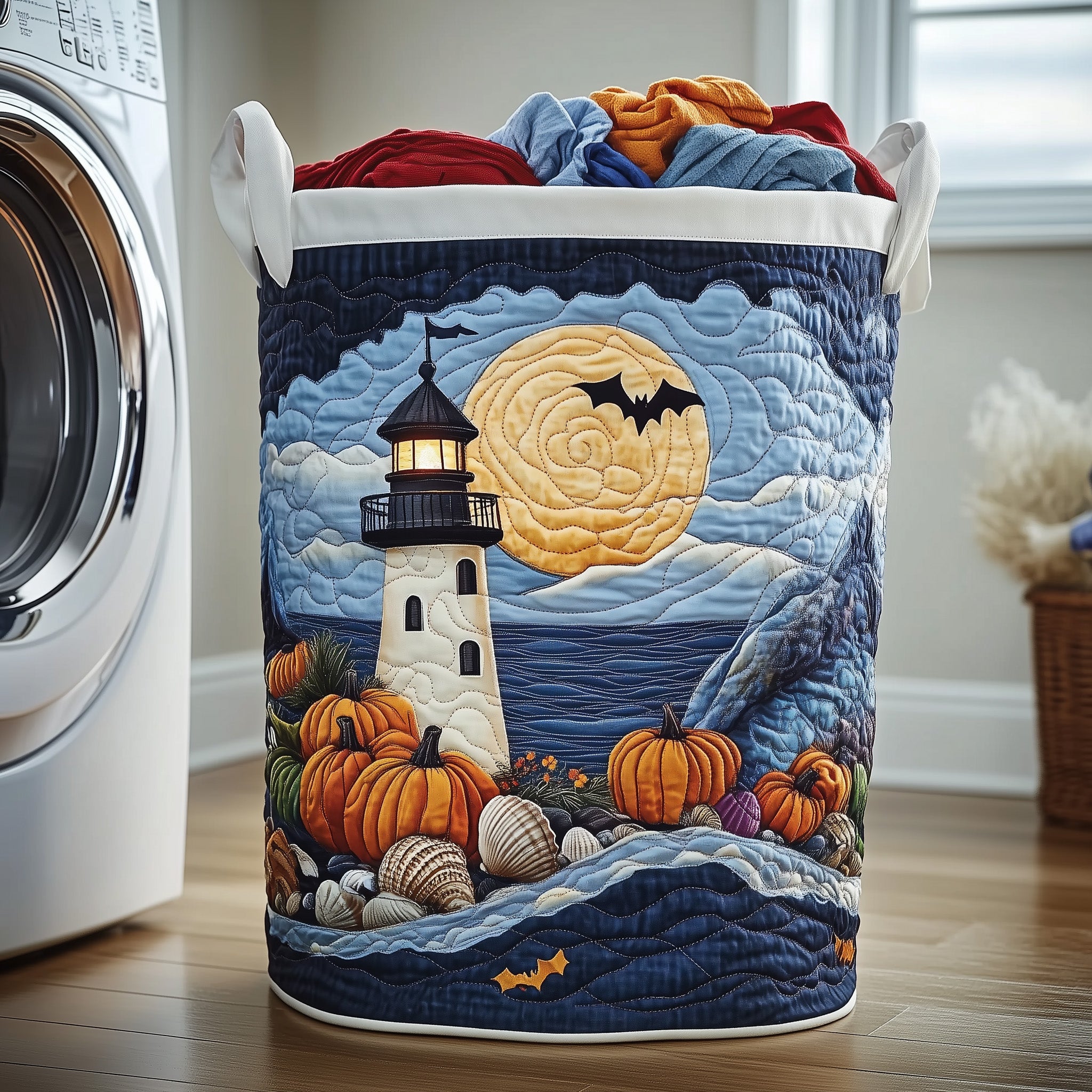 Haunted Lighthouse Quilted Laundry Basket Gift To Brighten Their Day