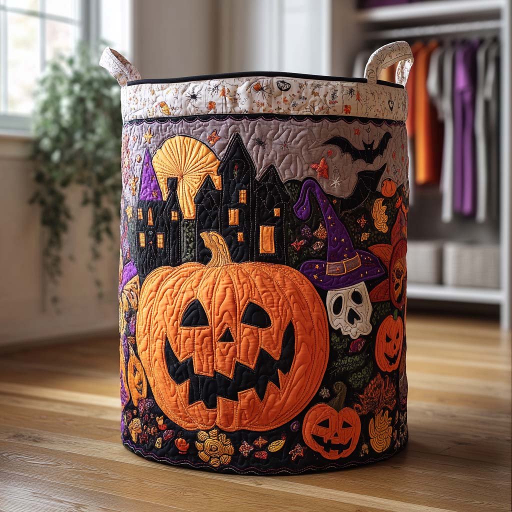 Ghostly Charm Quilted Laundry Basket Merch For Kids