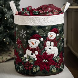 Mistletoe Frost Quilted Laundry Basket Father�s Day Merch Gift