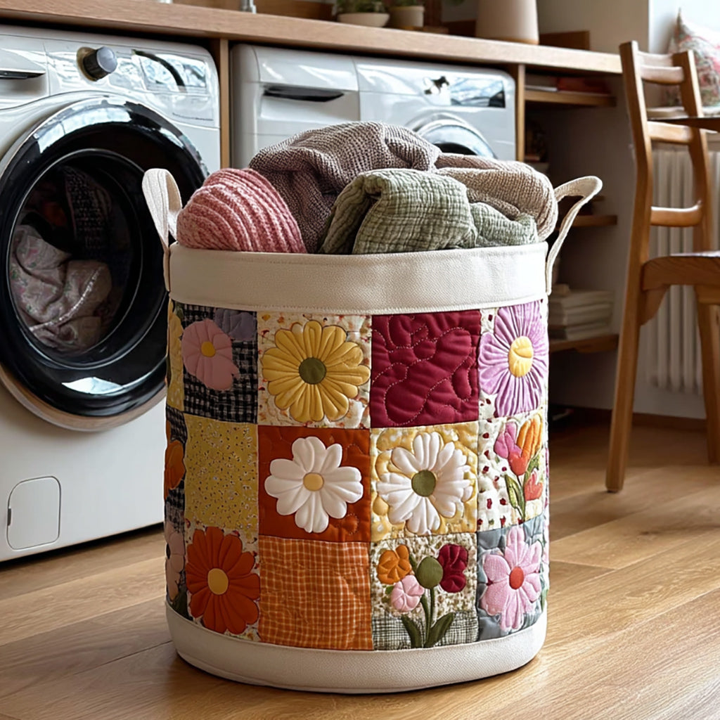 Flower Field Quilted Laundry Basket Merch For Him