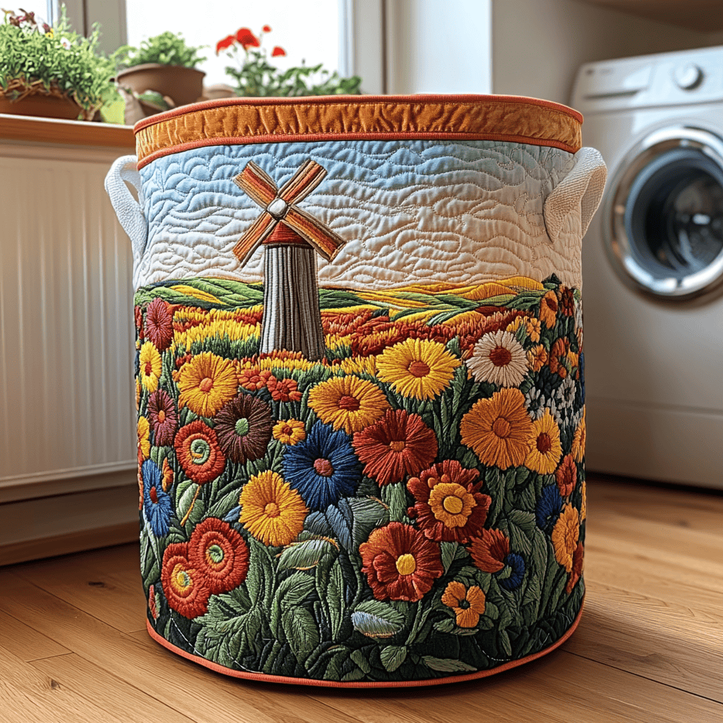 Windmill Meadow Quilted Laundry Basket Mother�s Day Merch Gift