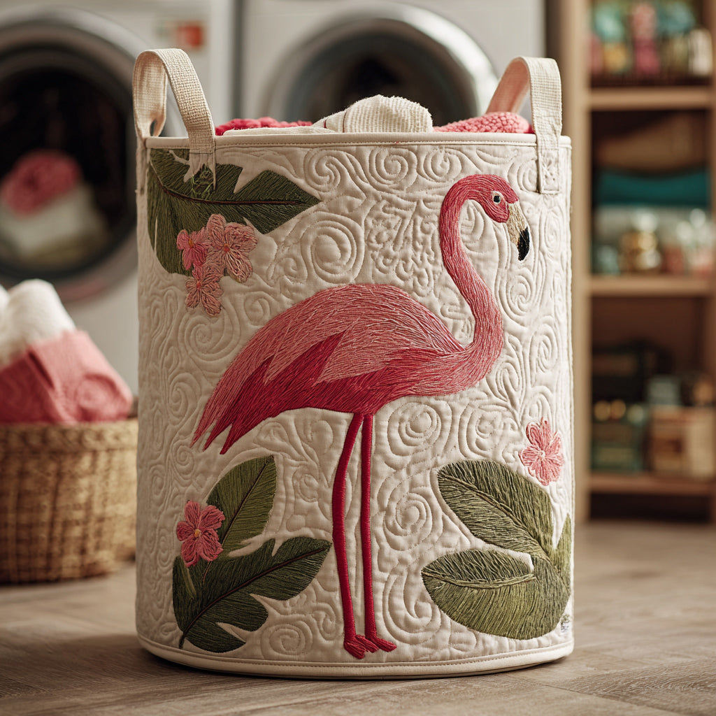 Flamingo Dream Quilted Laundry Basket Merch For Home And Living