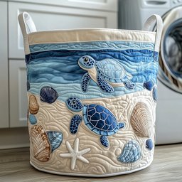 Ocean Turtle Quilted Laundry Basket Merch For Cozy Nights