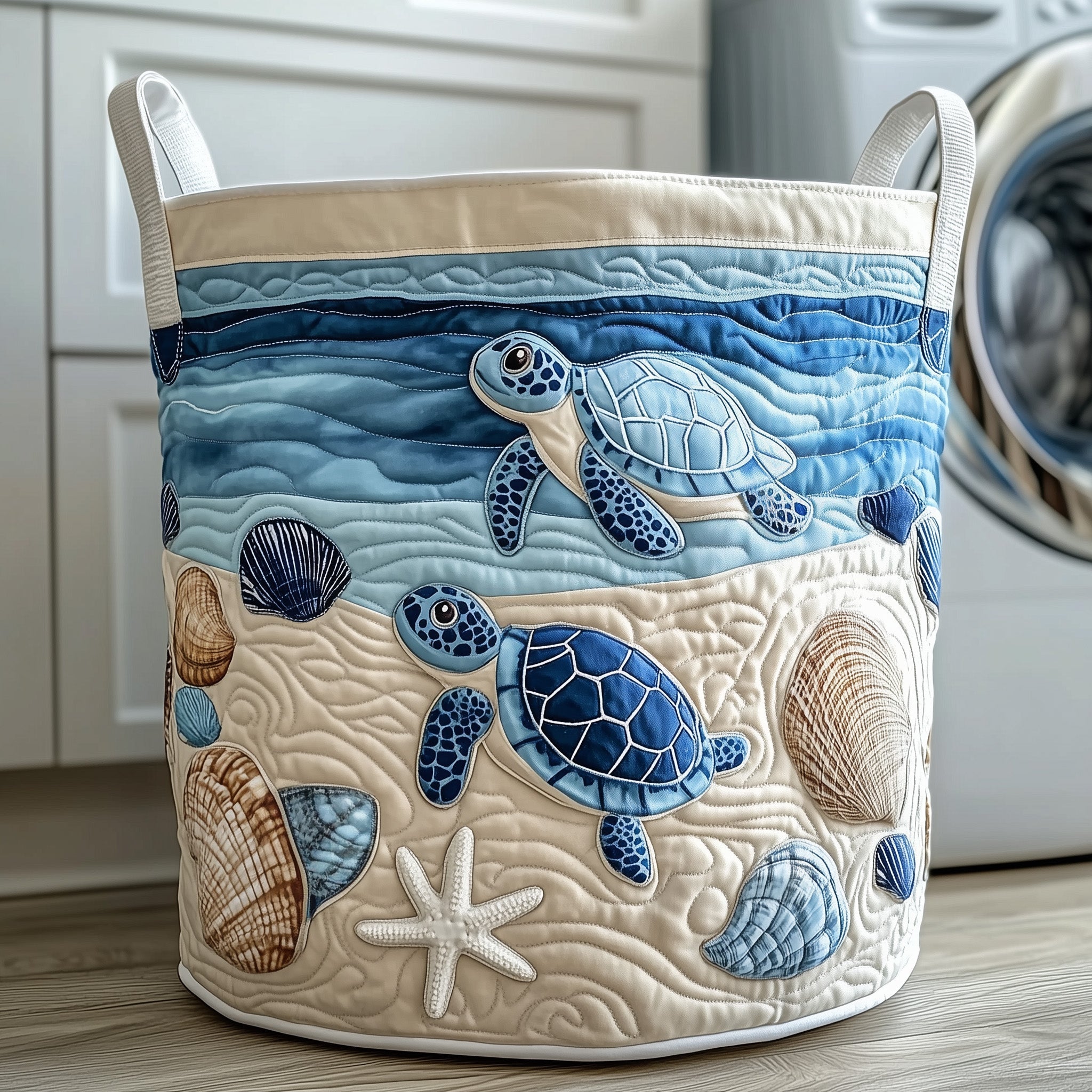 Ocean Turtle Quilted Laundry Basket Merch For Cozy Nights