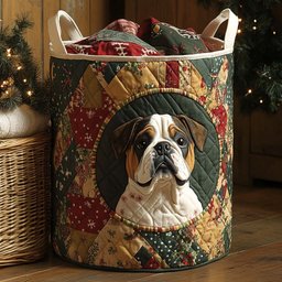 Holiday Bulldog Quilted Laundry Basket Merch For Cozy Nights